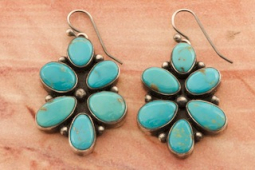 1 3/4" long Genuine Blue Kingman Sterling Silver Earrings